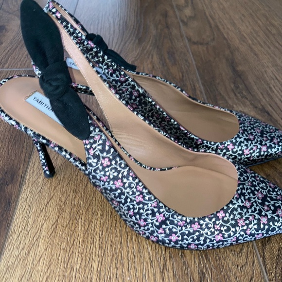 Tabitha Simmons sling back black floral pumps with bow size 8 new - Picture 4 of 7